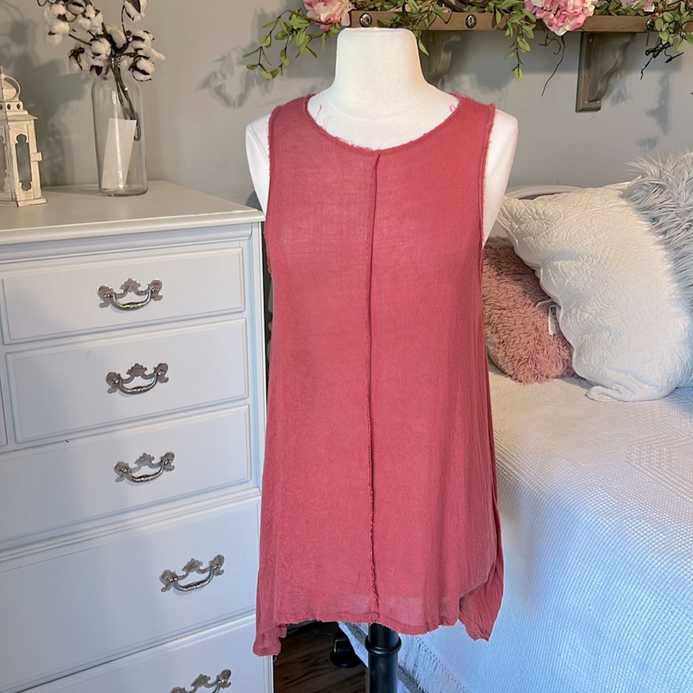 Ecote Tunic Coverup Dress Semisheer Flowy Womens Small Salmon Blush Rust Beach